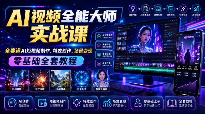 AI视频全能大师实战课｜全赛道AI短视频制作、特效创作、场景变现零基础全套教程 - 臻优资源网