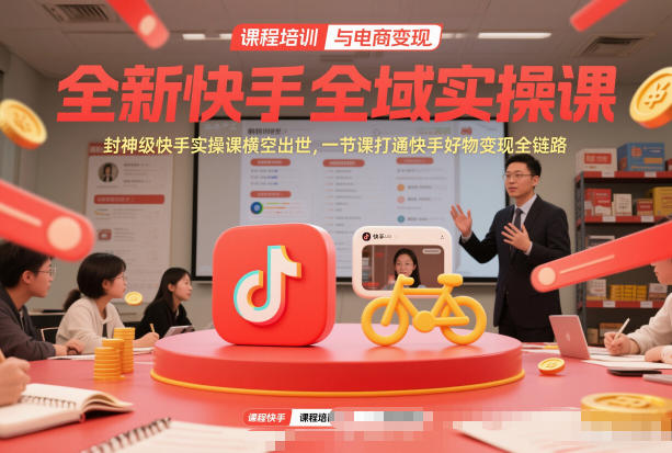 全新快手全域实操课，封神级快手实操课横空出世，一节课打通快手好物变现全链路 - 臻优资源网