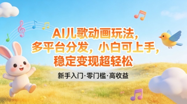 AI儿歌动画玩法，多平台分发，小白可上手，稳定变现超轻松 - 臻优资源网