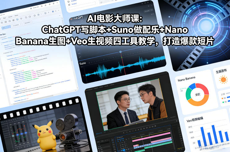 AI电影大师课：ChatGPT写脚本+Suno做配乐+Nano Banana生图+Veo生视频，打造爆款短片 - 臻优资源网