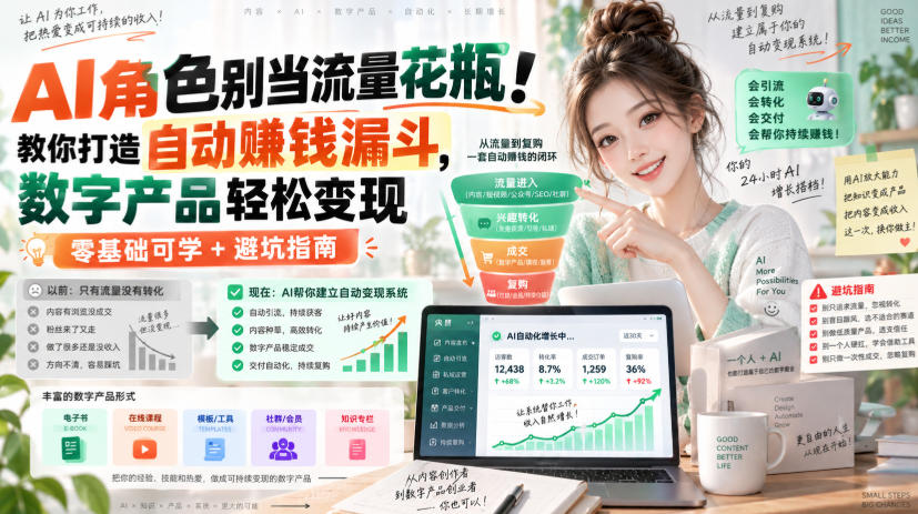 AI角色别当流量花瓶！教你打造自动賺钱漏斗，数字产品轻松变现（零基础可学+避坑指南）【原创双语字幕】 - 臻优资源网
