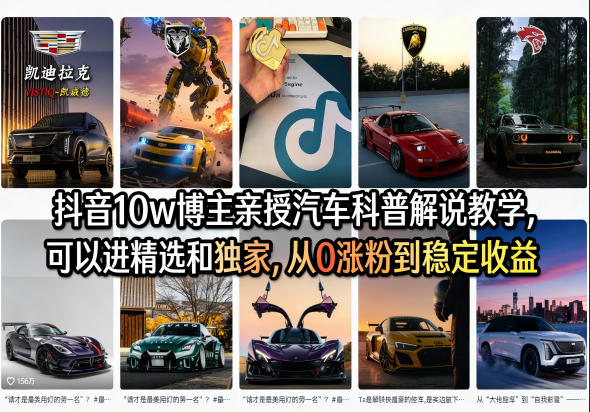 抖音10w博主亲授汽车科普解说教学，可以进精选和独家，从0涨粉到稳定收益（详细视频课程+1T素材） - 臻优资源网