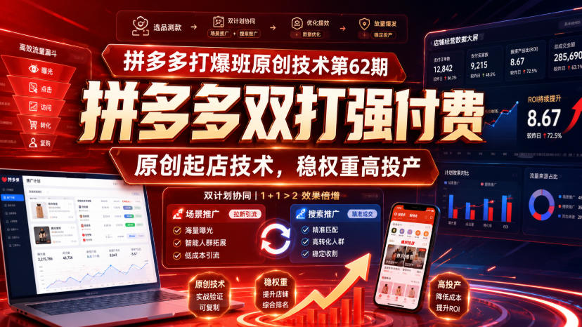 拼多多打爆班原创技术第62期，拼多多双打强付费，原创起店技术，稳权重高投产 - 臻优资源网