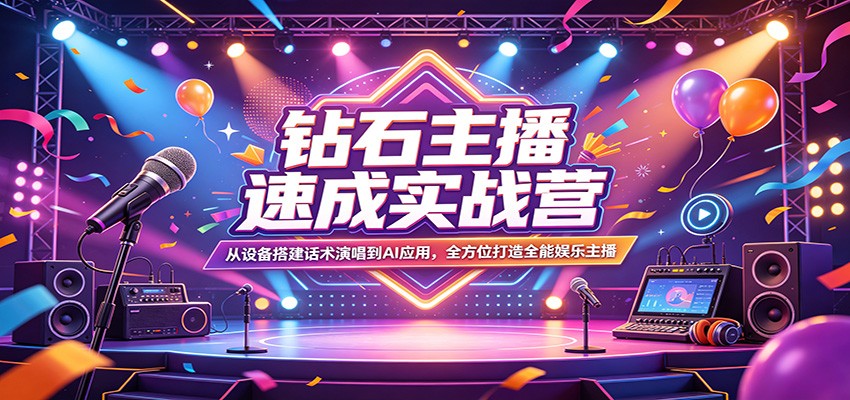 钻石主播速成实战营：从设备搭建话术演唱到AI应用，全方位打造全能娱乐主播 - 臻优资源网