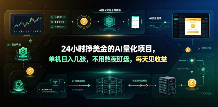 24小时挣美金的AI量化项目，单机日入几十美刀，不用熬夜盯盘，每天见收益【揭秘】 - 臻优资源网