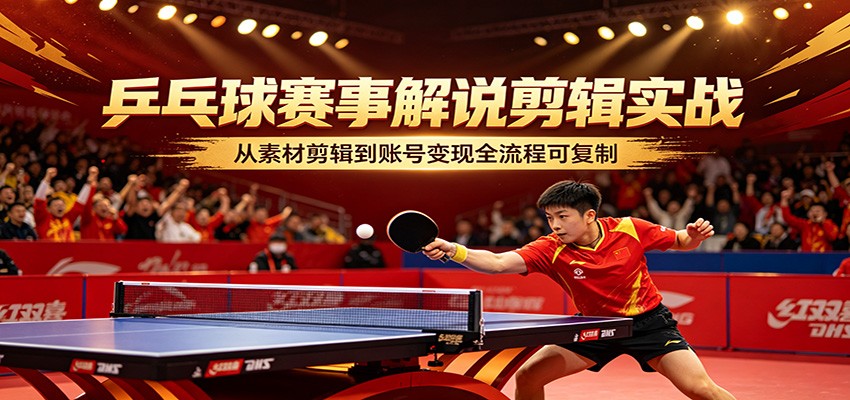 乒乓球赛事解说剪辑实战，从素材剪辑到账号变现全流程可复制 - 臻优资源网