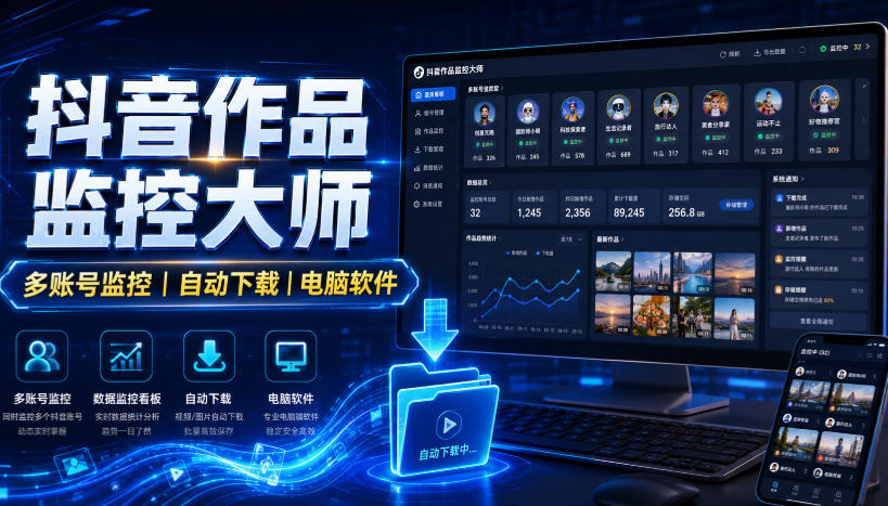抖音作品监控大师，多账号监控丨自动下载丨电脑软件 - 臻优资源网