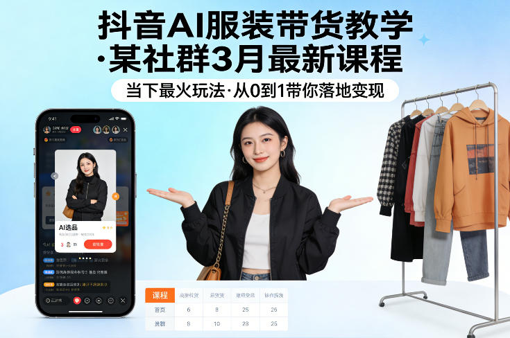 抖音AI服装带货教学，某社群3月最新课程，当下最火玩法，从0到1带你落地变现 - 臻优资源网