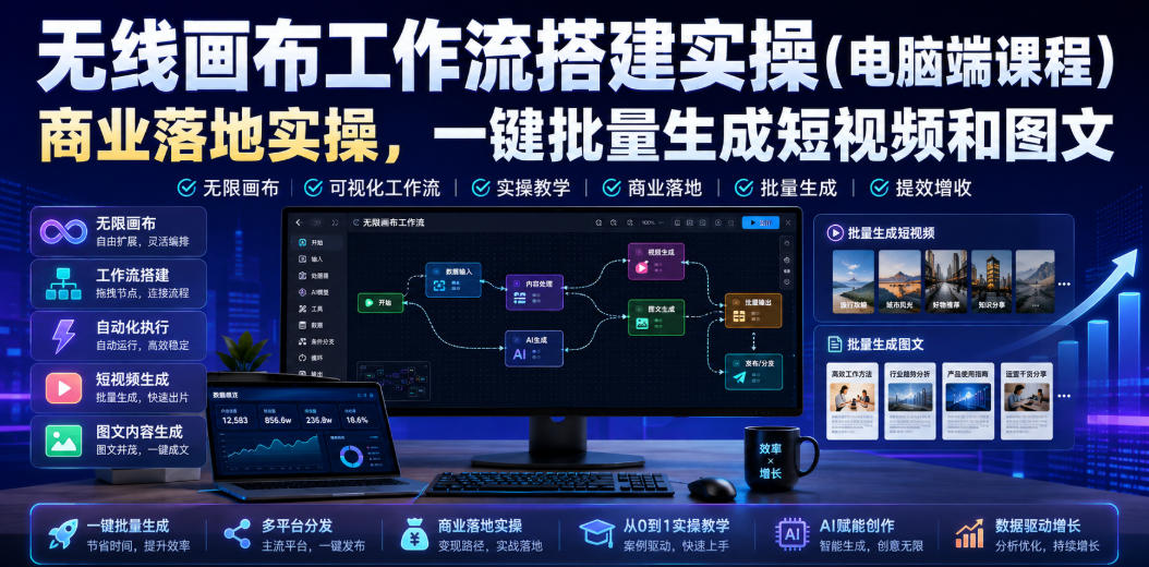 无线画布工作流搭建实操（电脑端课程），商业落地实操，一键批量生成短视频和图文 - 臻优资源网