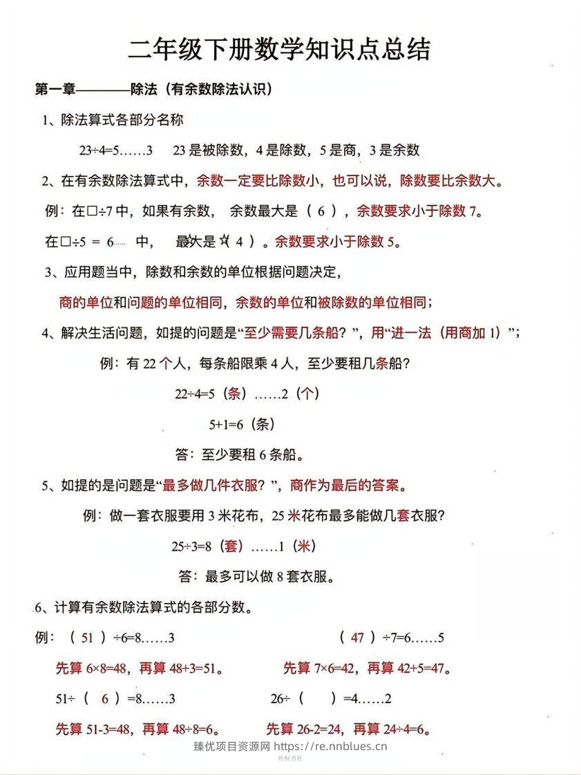 数学二年级下册必背知识点汇总 - 臻优资源网