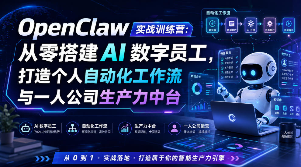OpenClaw实战训练营：从零搭建AI数字员工，打造个人自动化工作流与一人公司生产力中台 - 臻优资源网