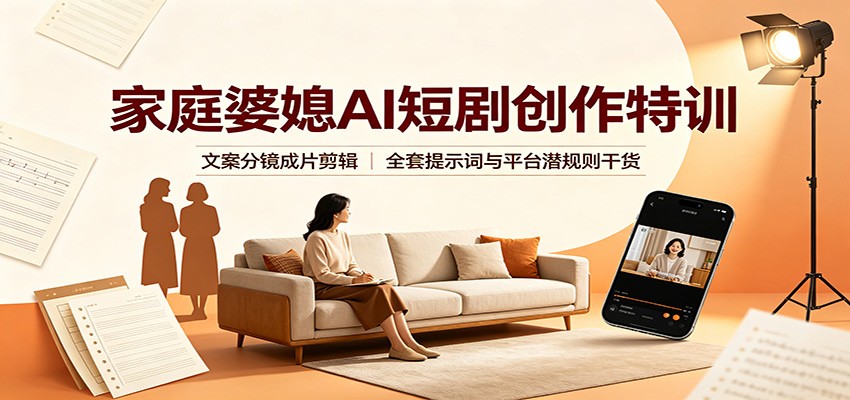 家庭婆媳AI短剧创作特训：文案分镜成片剪辑，全套提示词与平台潜规则干货 - 臻优资源网