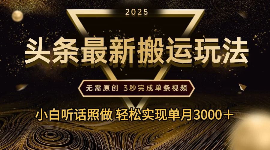 2025年今日头条最新搬运玩法，无需原创3秒完成视频轻松实现单月3000＋ - 臻优资源网