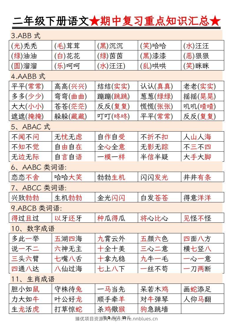 图片[2] - 【期中重点知识汇总】二下语文 - 臻优资源网