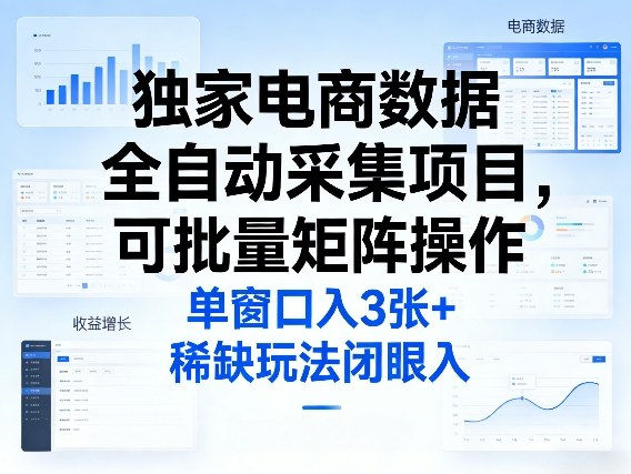 独家电商数据全自动采集项目，可批量矩阵操作，单窗口日入3张+，稀缺玩法闭眼入【揭秘】 - 臻优资源网