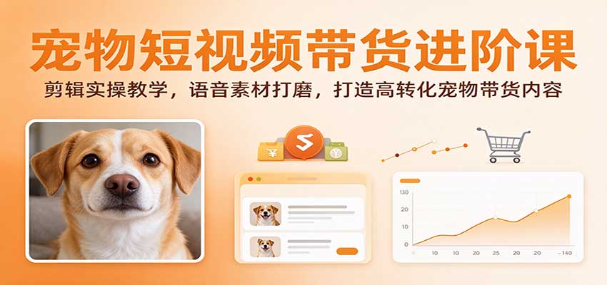 宠物短视频带货进阶课：剪辑实操教学，语音素材打磨，打造高转化宠物带货内容 - 臻优资源网