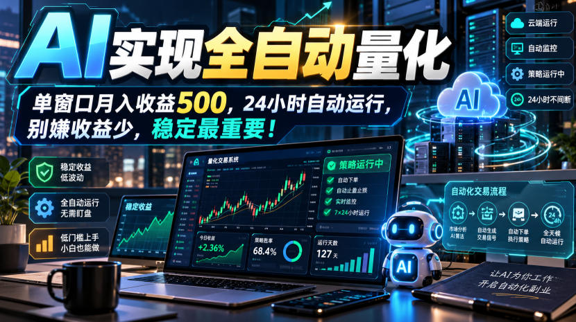 AI实现全自动量化，单窗口月入收益500，24小时自动运行，别嫌收益少，稳定最重要！【揭秘】 - 臻优资源网