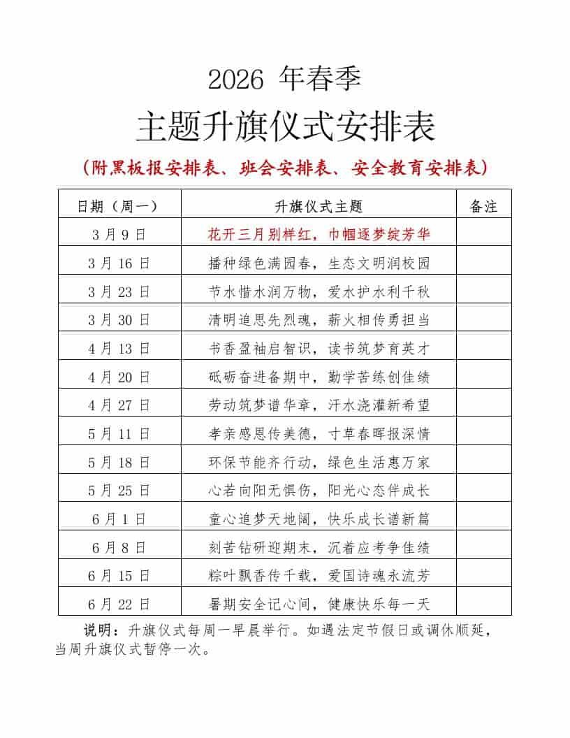 2026年春季学期德育工作安排方案（德育四表） - 臻优资源网