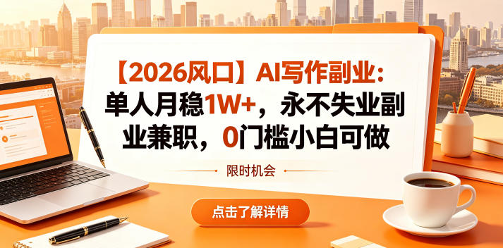 【2026风口】AI写作副业：单人月稳1W+，永不失业副业兼职，0门槛小白可做【揭秘】 - 臻优资源网