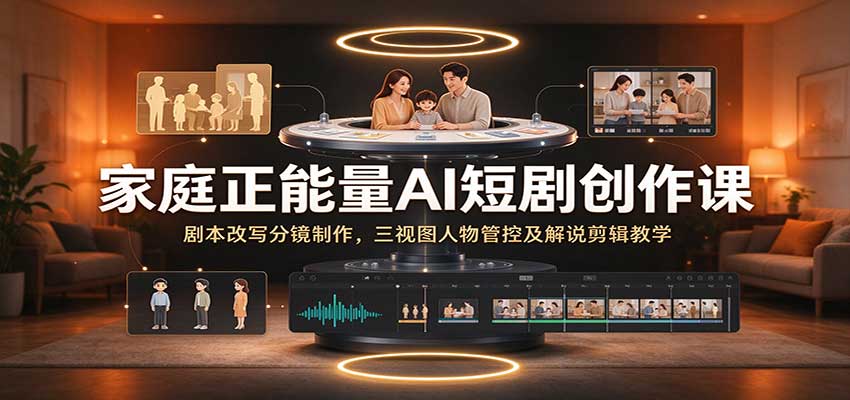 家庭正能量AI短剧创作课：剧本改写分镜制作，三视图人物管控及解说剪辑教学 - 臻优资源网
