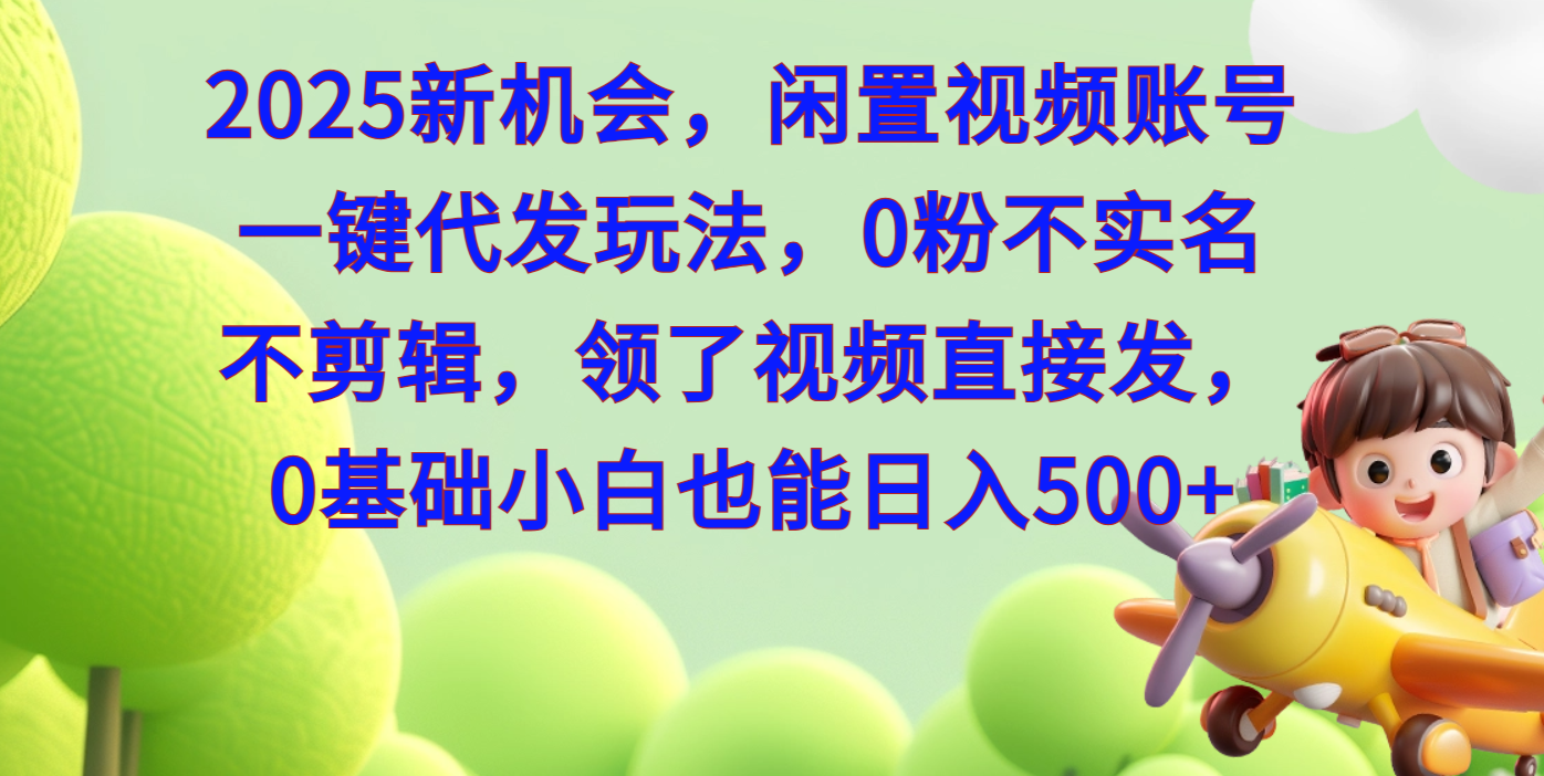2025新机会,闲置视频账号一键代发玩法,0粉不实名不剪辑,领了视频直接发,0基础小白也能日入500 - 臻优资源网