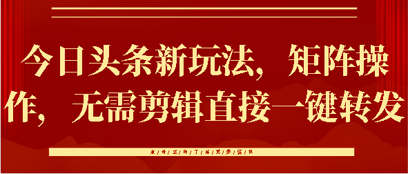 今日头条新玩法，矩阵操作，无需剪辑直接一键转发 - 臻优资源网