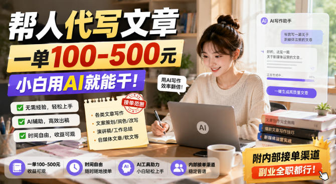帮人代写文章，一单100-500，小白用AI就能干，附内部接单渠道，副业全职都行【揭秘】 - 臻优资源网