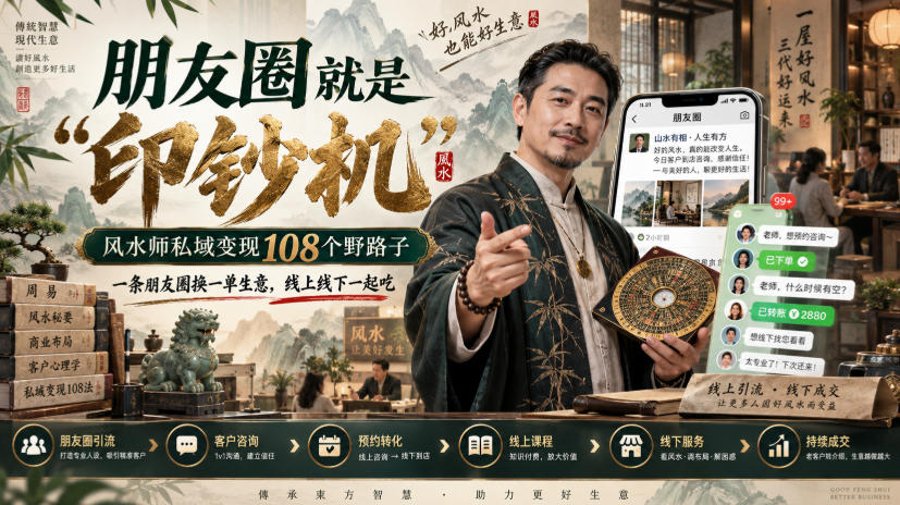 朋友圈就是“印钞机”，风水师私域变现108个野路子，一条朋友圈换一单生意，线上线下一起吃【文档】 - 臻优资源网