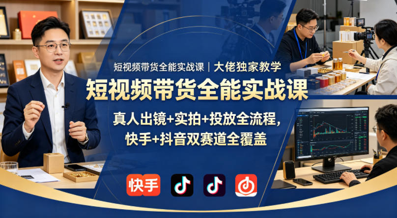 短视频带货全能实战课｜大佬独家教学，真人出镜+实拍+投放全流程，快手+抖音双赛道全覆盖 - 臻优资源网