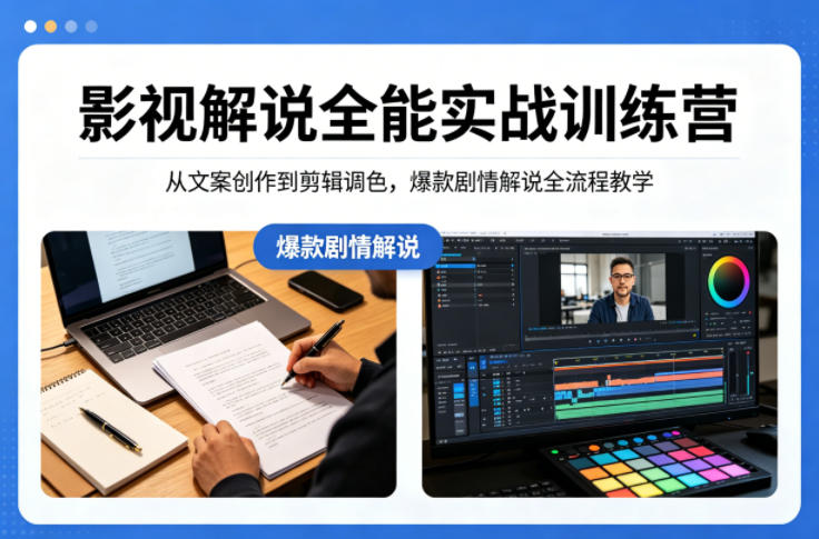 影视解说全能实战训练营：从文案创作到剪辑调色，爆款剧情解说全流程教学 - 臻优资源网