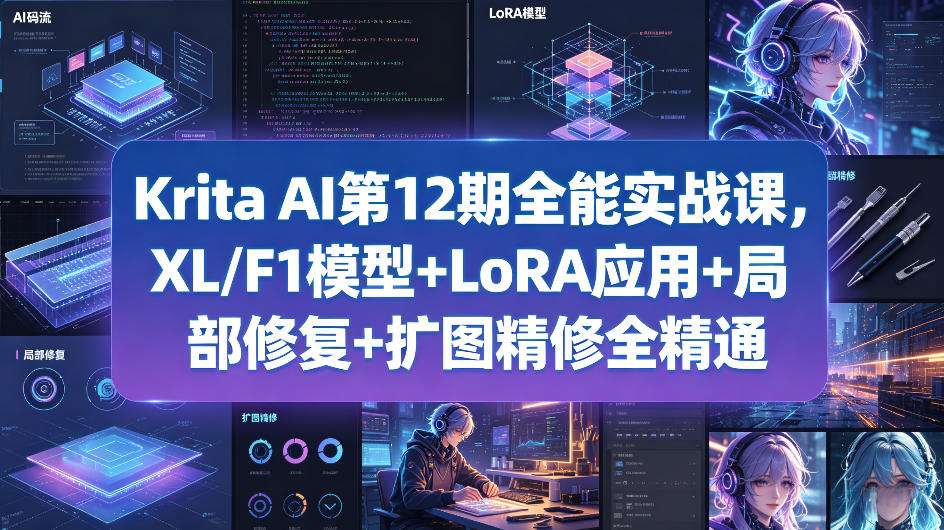 Krita AI第12期全能实战课，XL/F1模型+LoRA应用+局部修复+扩图精修全精通 - 臻优资源网