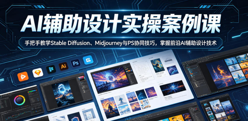 AI辅助设计实操案例课，手把手教学Stable Diffusion、Midjourney与PS协同技巧，掌握前沿AI辅助设计技术 - 臻优资源网