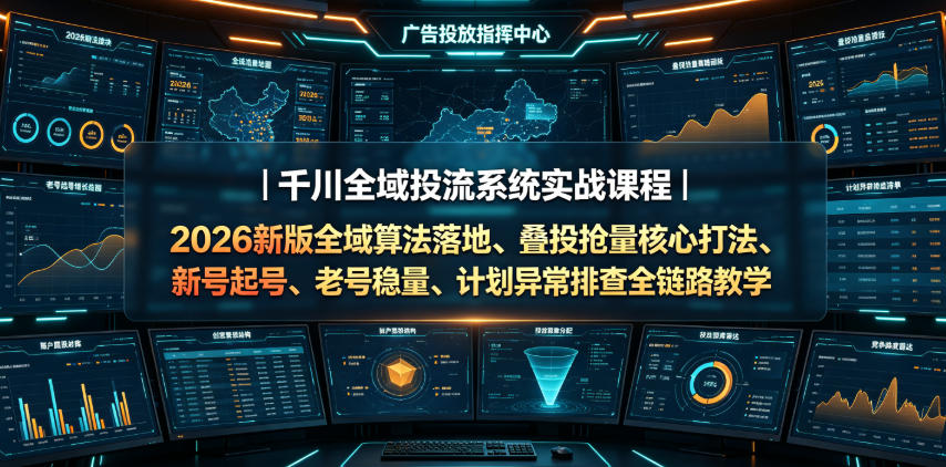 千川全域投流系统实战课程｜2026新版全域算法落地、叠投抢量核心打法、新号起号、老号稳量、计划异常排查全链路教学 - 臻优资源网