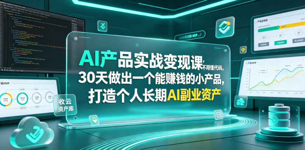 AI产品实战变现课，不用懂代码，30天做出一个能賺钱的小产品，打造个人长期AI副业资产（更新） - 臻优资源网