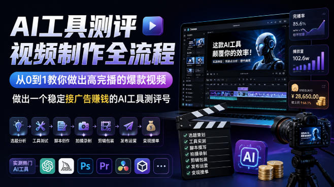 AI工具测评视频制作全流程，从0到1教你做出高完播的爆款视频，做出一个稳定接广告賺钱的AI工具测评号 - 臻优资源网