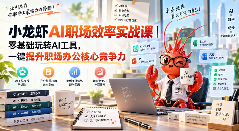 小龙虾AI职场效率实战课｜零基础玩转AI工具，一键提升职场办公核心竞争力 - 臻优资源网
