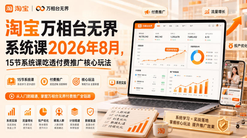 淘宝万相台无界系统课2026年8月，15节系统课吃透付费推广核心玩法 - 臻优资源网