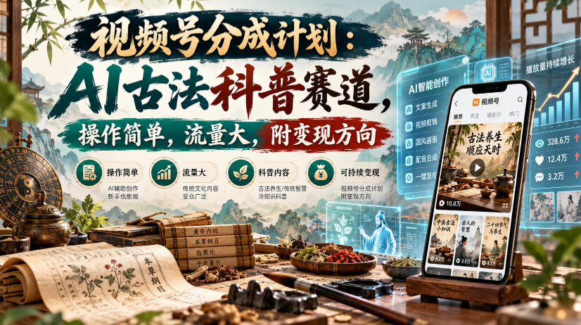 视频号分成计划：AI古法科普赛道，操作简单，流量大，附变现方向 - 臻优资源网