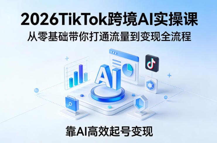 2026TikTok跨境AI实操课，从零基础带你打通流量到变现全流程，靠AI高效起号变现 - 臻优资源网