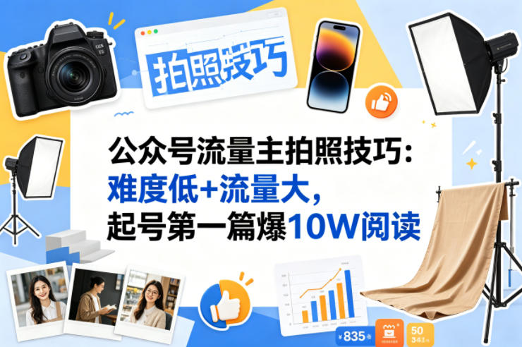 公众号流量主之拍照技巧赛道，难度低+流量大，起号第一篇就爆了10w阅读 - 臻优资源网
