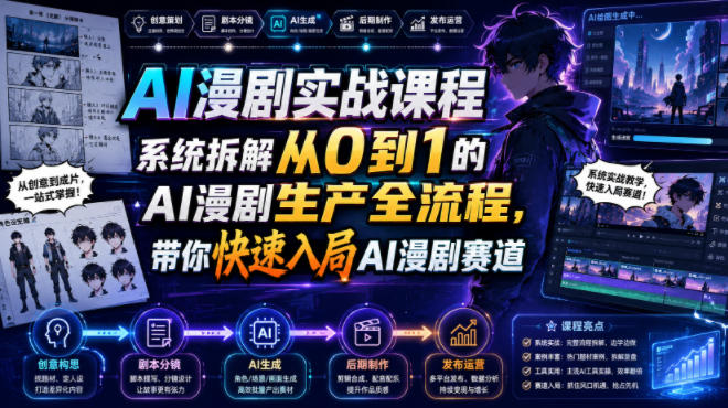 AI漫剧实战课程，系统拆解从0到1的AI漫剧生产全流程，带你快速入局AI漫剧赛道 - 臻优资源网