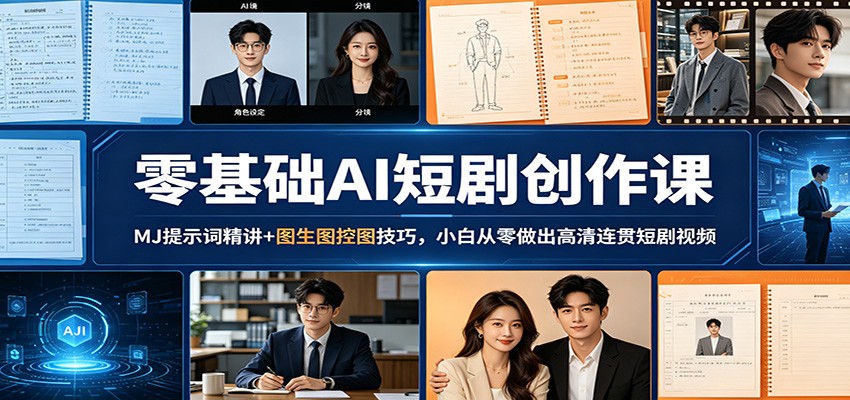 零基础AI短剧创作课：MJ提示词精讲+图生图控图技巧，小白从零做出高清连贯短剧视频 - 臻优资源网