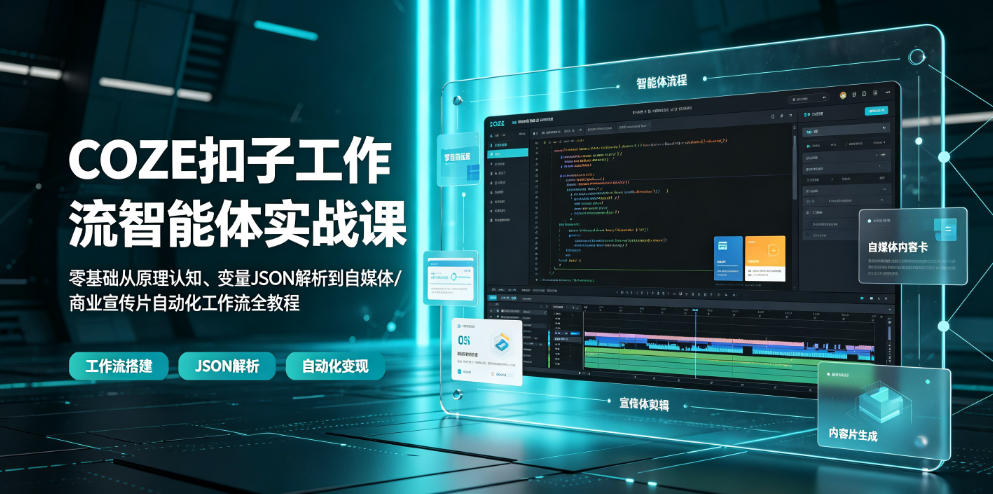 COZE扣子工作流智能体实战课｜零基础从原理认知、变量JSON解析到自媒体/商业宣传片自动化工作流全教程 - 臻优资源网