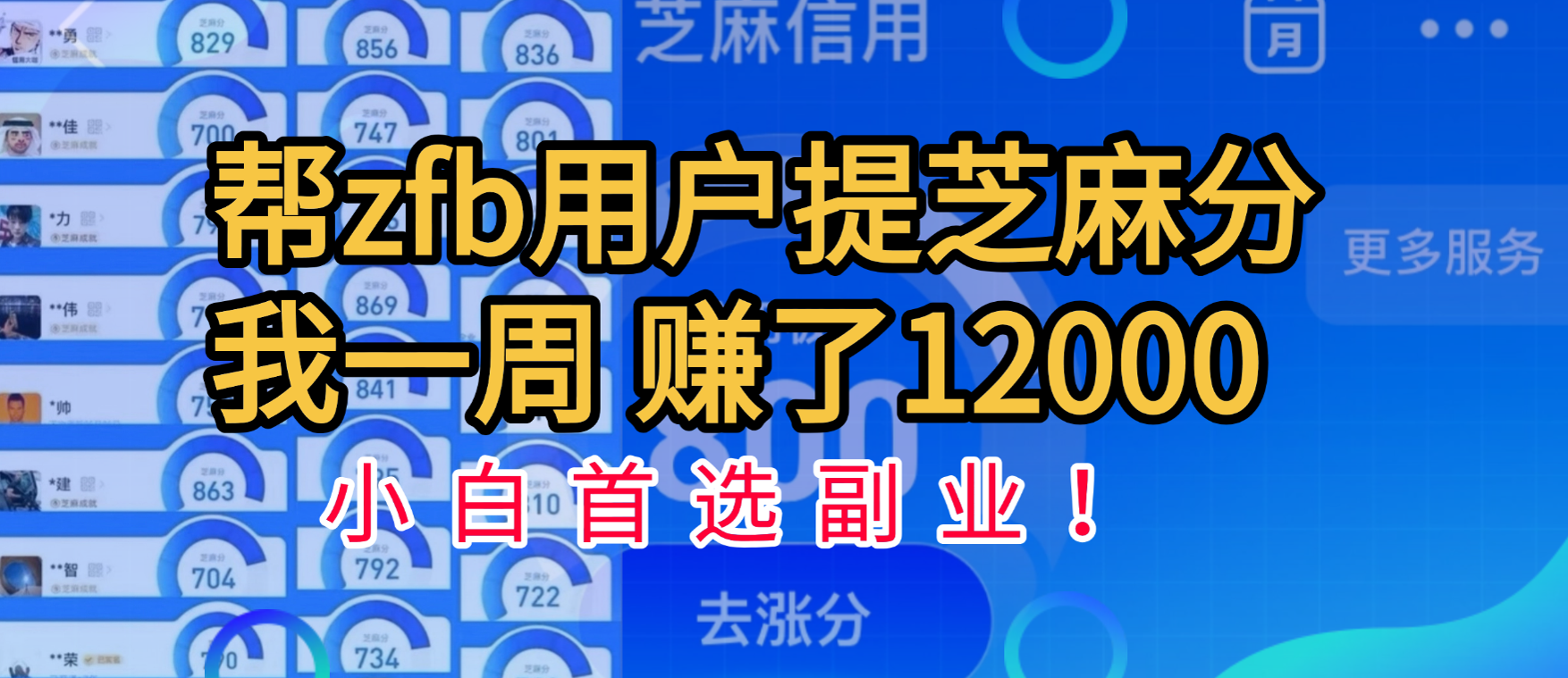 帮支付宝用户提升芝麻分,一周赚了一万二!小白首选副业! - 臻优资源网