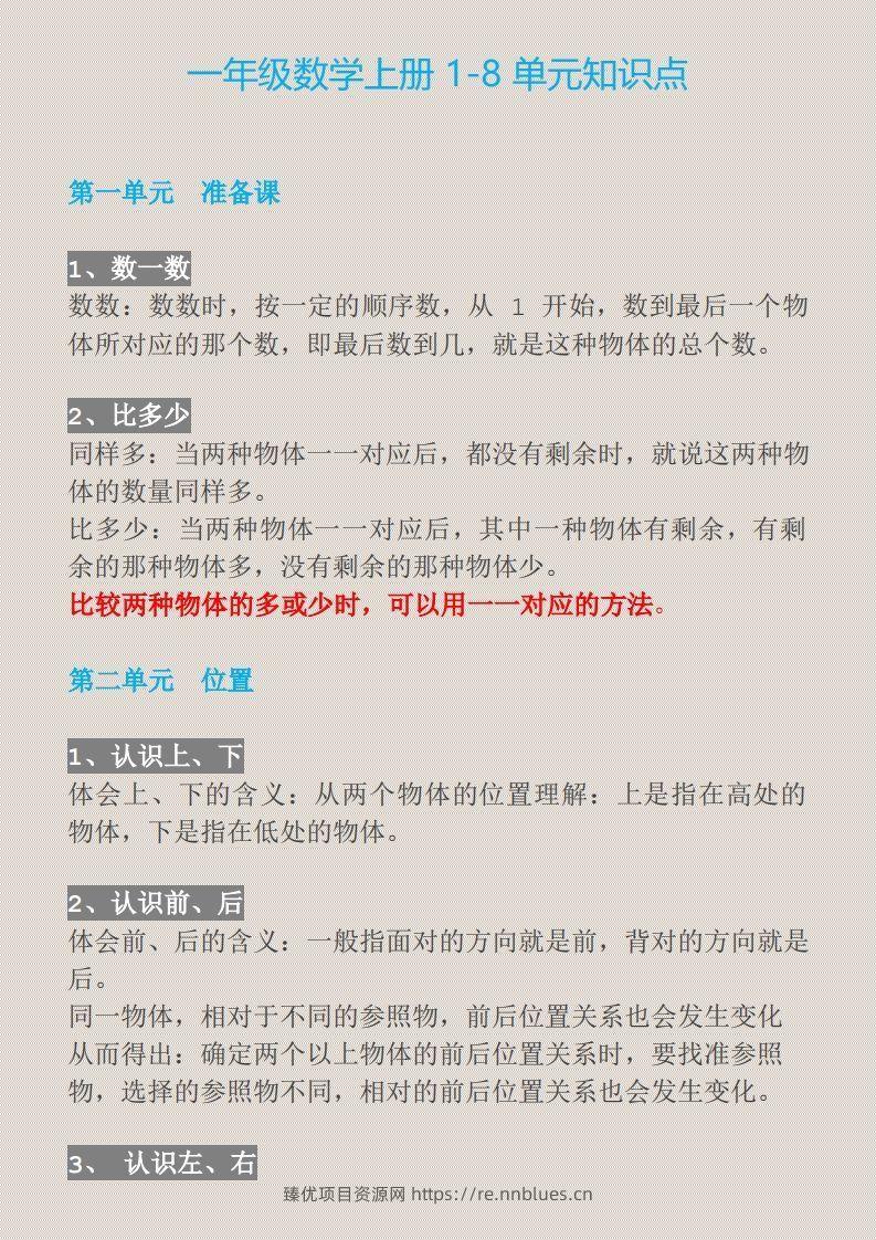 【一上】数学必背汇总 - 臻优资源网