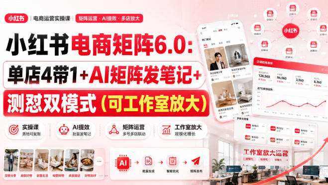 小红书电商矩阵6.0：单店4带1+AI矩阵发笔记+测怼双模式（可工作室放大） - 臻优资源网
