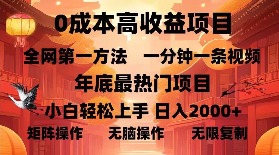 0成本高收益蓝海项目，一分钟一条视频，年底最热项目，小白轻松日入2000＋ - 臻优资源网