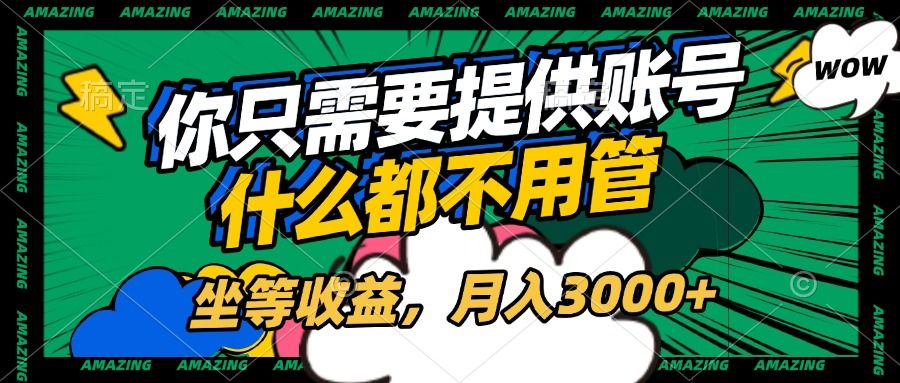 账号全程托管，你只需要提供账号，什么都不用管，坐等收益，月入3000+ - 臻优资源网