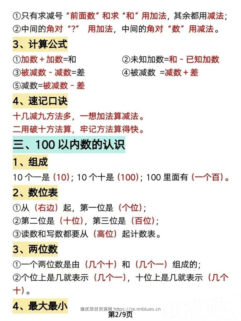 图片[2] - 数学一年级下册必背知识点汇总（简洁版） - 臻优资源网