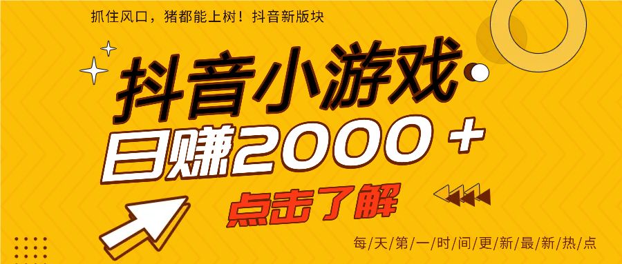 抖音小游戏，最新风口项目，亲测单游戏2000+感兴趣点击了解。 - 臻优资源网